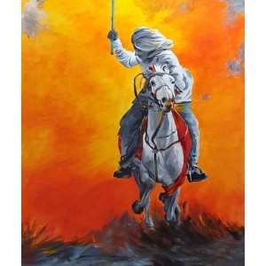 Firdous Siddiqui, Gallop, 39 x 48 Inch, Acrylic on Canvas, Buzkashi Painting, AC-FRSQ-003